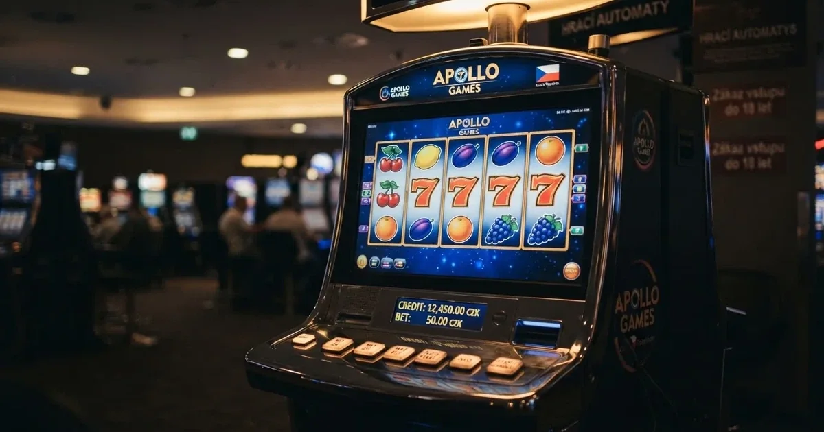 Herní automat s barevnými symboly, ovládacím panelem a ukazatelem kreditu v českém online casinu