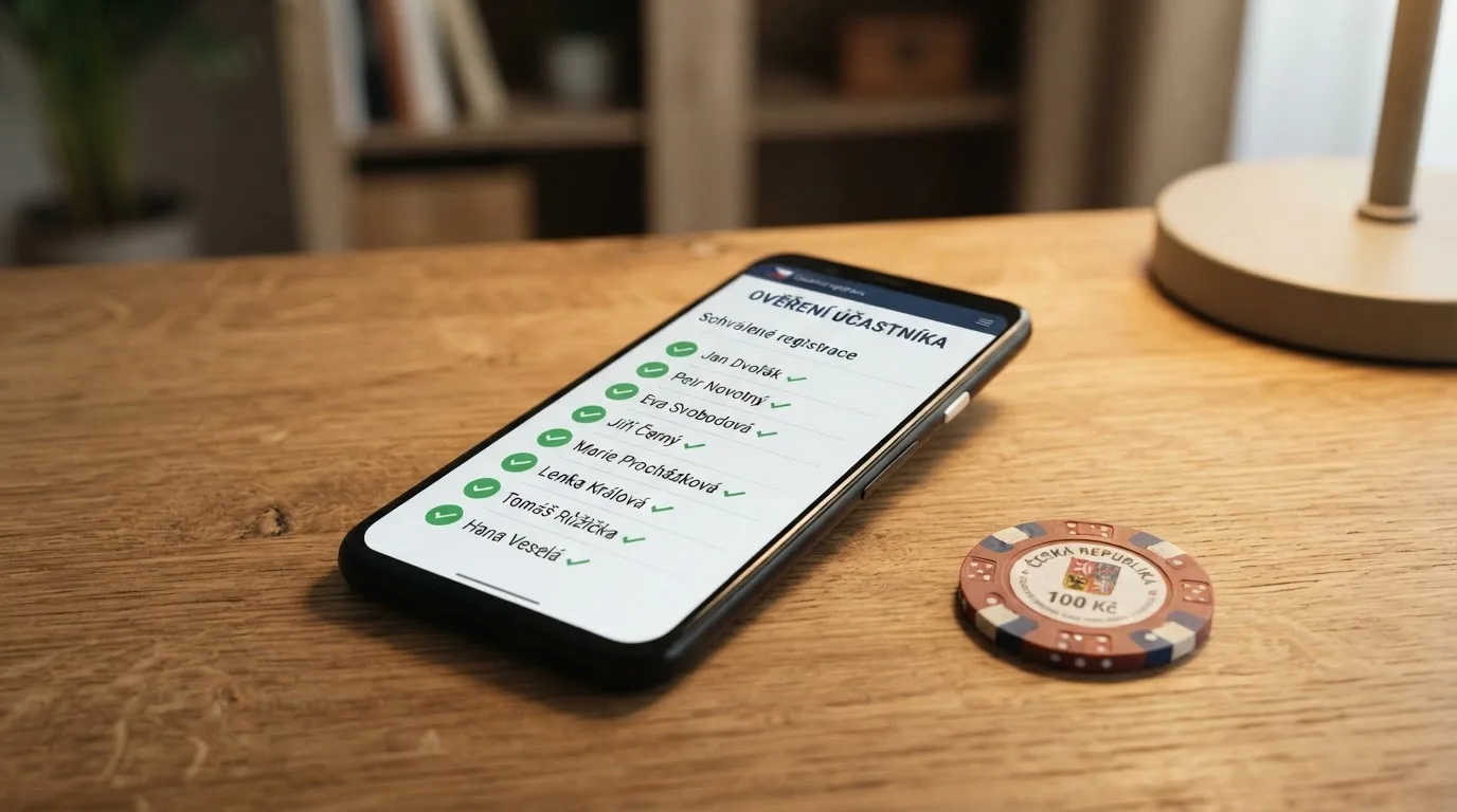 Úřední dokument s logem Ministerstva financí ČR vedle mobilního telefonu s otevřenou stránkou registru provozovatelů hazardních her