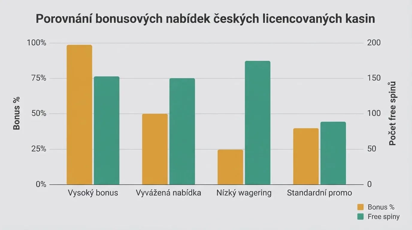 Srovnávací tabulka deseti licencovaných online casin podle uvítacích bonusů, free spinů a podmínek protočení
