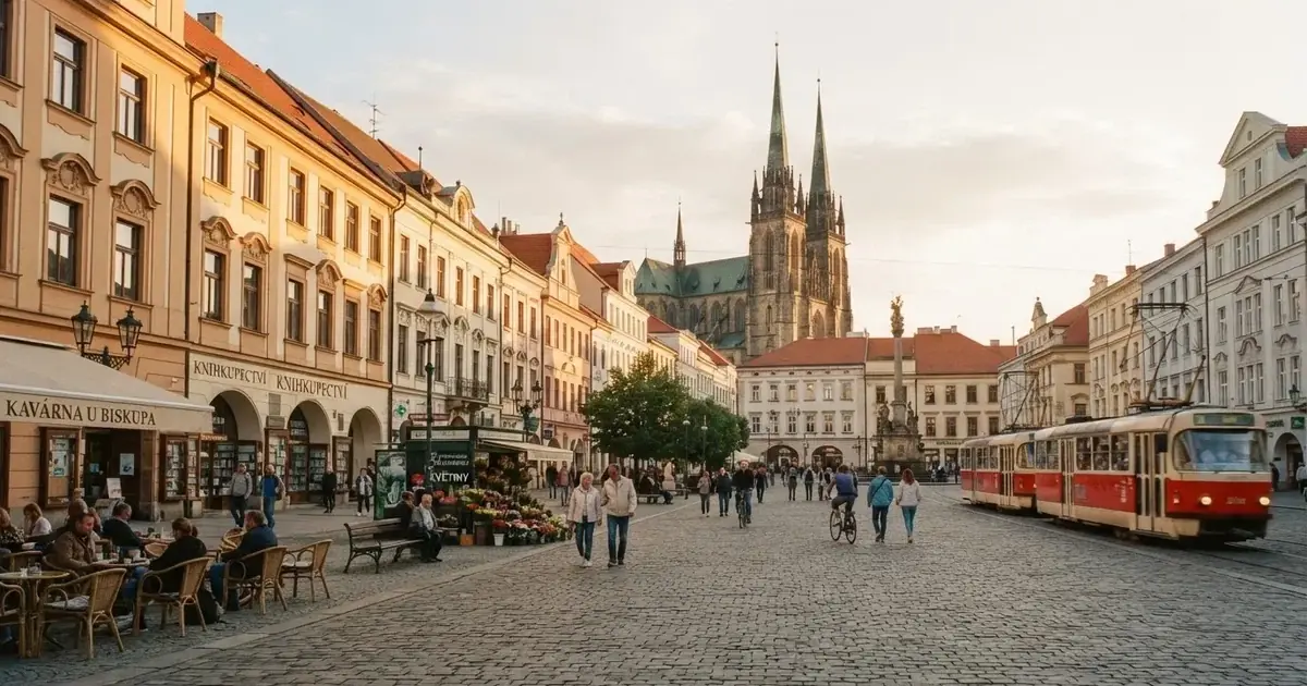 Pohled na centrum Plzně bez vývěsních štítů kasin a heren